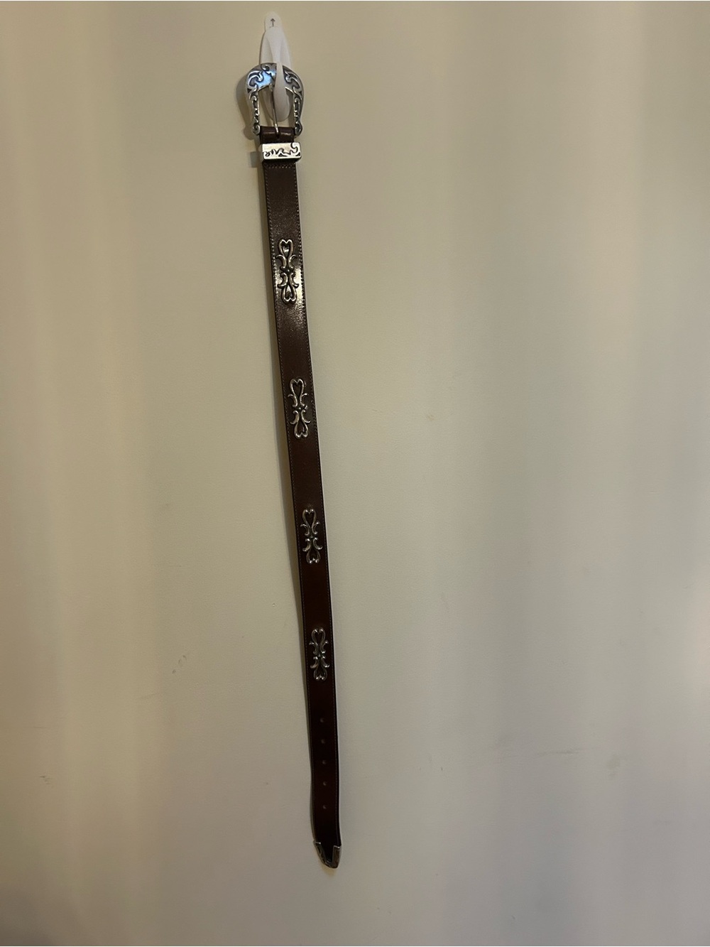 Brighton Brown Leather Belt with Silver Floral Buckle and Studs